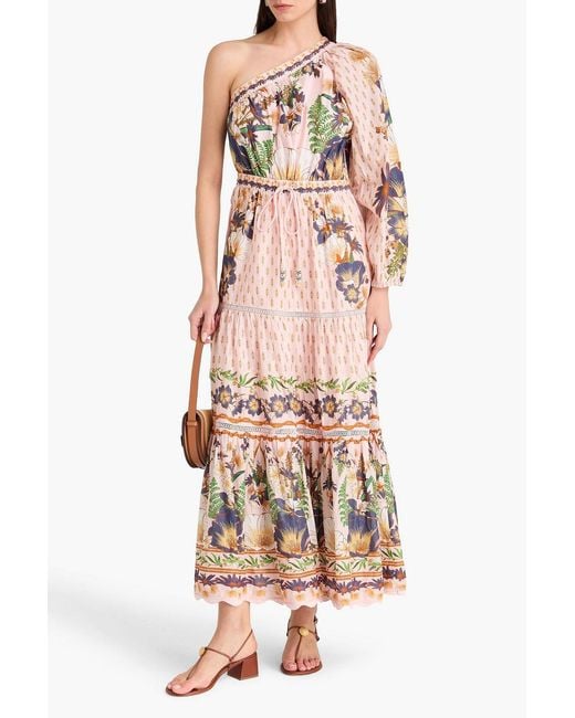 Farm Rio Pink One-Sleeve Floral-Print Cotton Maxi Dress
