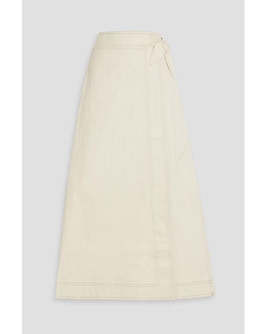 Ganni Natural Cotton-Blend Midi Wrap Skirt