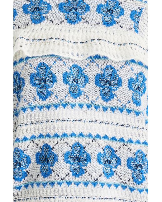 See By Chloé Blue Pullover aus jacquard-strick aus einer baumwollmischung mit rüschen