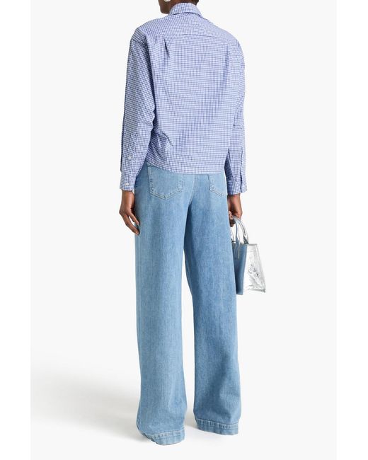 Claudie Pierlot Blue Cropped Checked Cotton Shirt