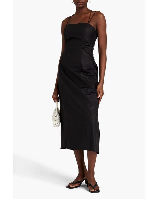 FRAME Black Cutout Cotton-blend Poplin Midi Dress