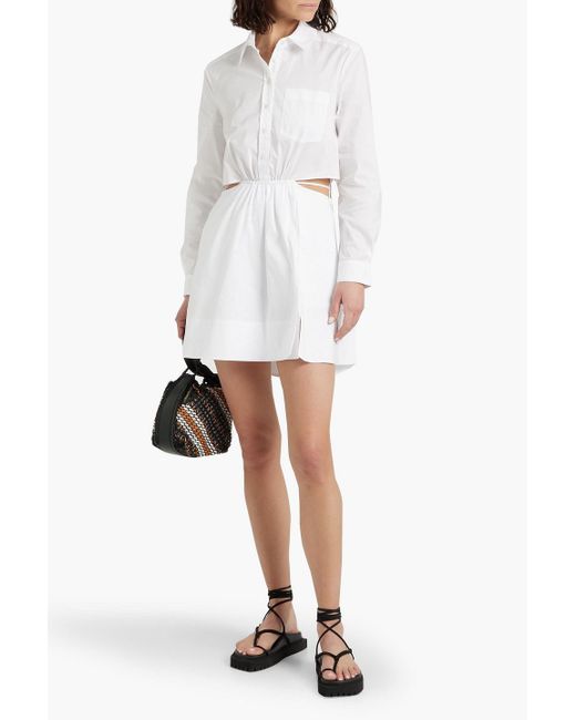 Jonathan Simkhai White Shaelyn Cutout Cotton-blend Poplin Mini Shirt Dress