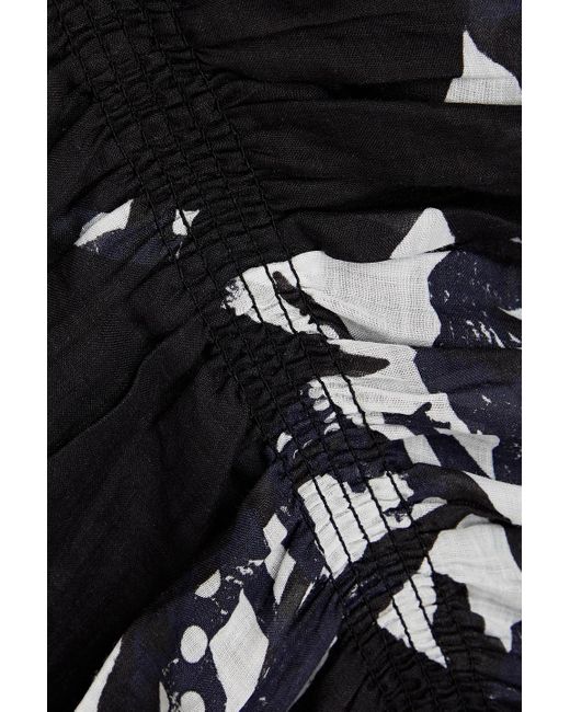 IRO Black Hura Ruched Printed Ramie-voile Mini Dress