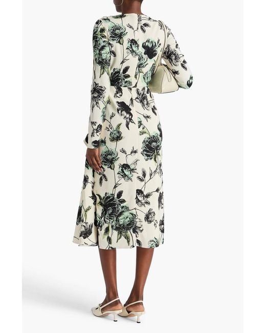 Erdem White Draped Floral-print Cady Midi Dress