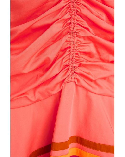 Veronica Beard Red Fitz Ruched Cotton-blend Poplin Midi Dress