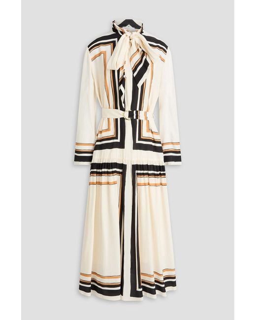 Zimmermann Natural Tie-Neck Printed Crepe De Chine Midi Dress