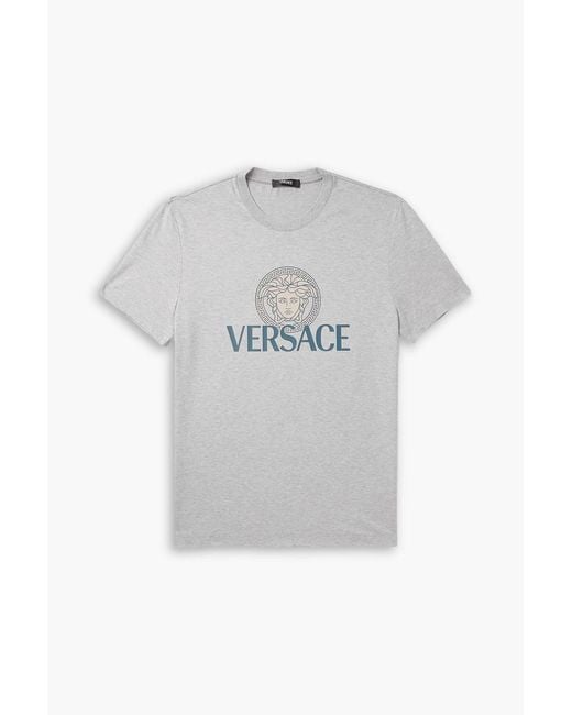 Versace Gray Slim-Fit Logo-Print Cotton-Jersey T-Shirt for men