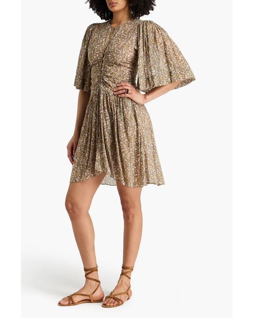 Isabel Marant Natural Larili Ruched Printed Cotton-Voile Mini Dress