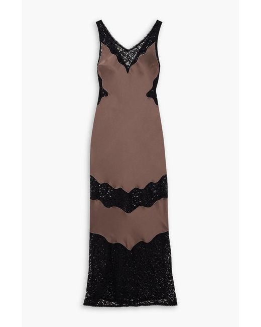 Jonathan Simkhai Lace-Paneled Satin-Crepe Maxi Dress in Brown | Lyst Jonathan Simkhai Lace-Paneled Satin-Crepe Maxi Dress in Brown | Lyst