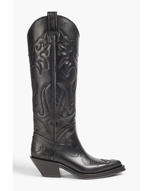 Gabriela Hearst Black Capitana Embroidered Glossed-Leather Cowboy Boots