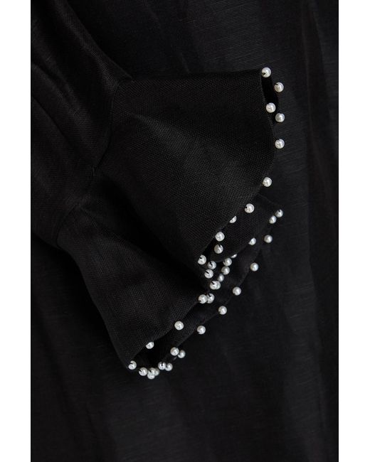 Zimmermann Black Ruffled Embellished Linen And Silk Blend-Gauze Mini Dress