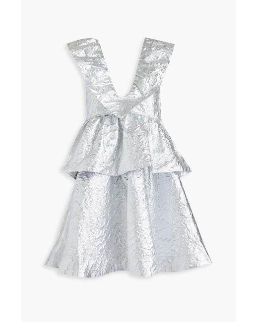 Ganni White Ruffled Cloqué Mini Dress