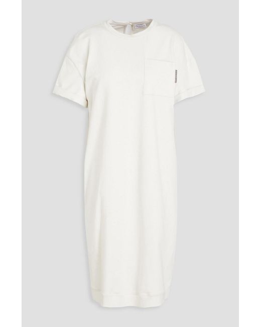 Brunello Cucinelli White Kleid aus jersey aus einer baumwollmischung mit zierperlen