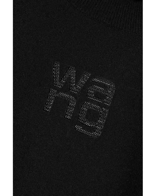 T By Alexander Wang Black Cropped Appliquéd Stretch-knit Turtleneck Top