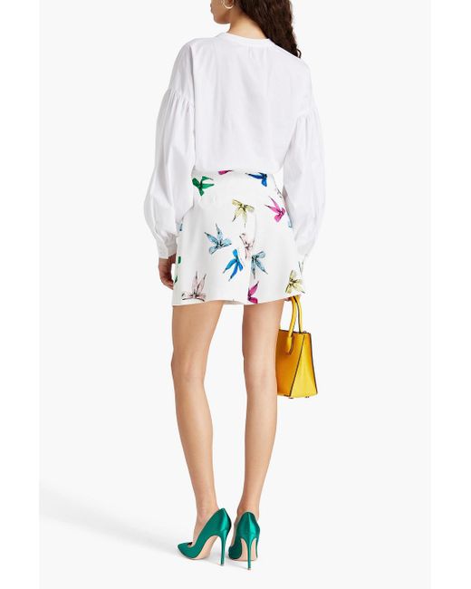 Boutique Moschino White Pleated Printed Stretch-crepe Shorts