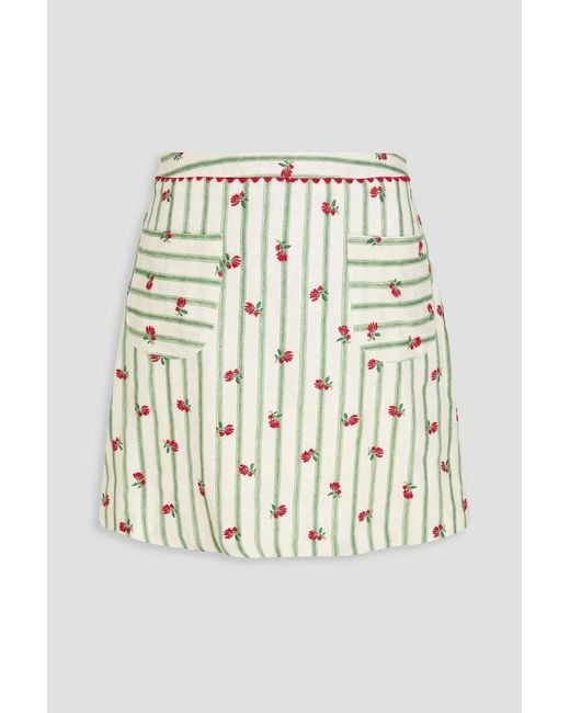 Claudie Pierlot Natural Striped Embroidered Linen Mini Skirt
