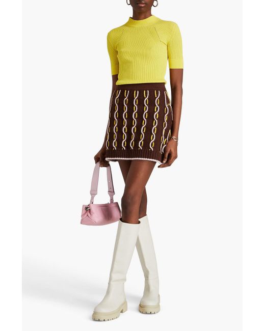 Shrimps Brown Frances Cable-knit Merino Wool Mini Skirt
