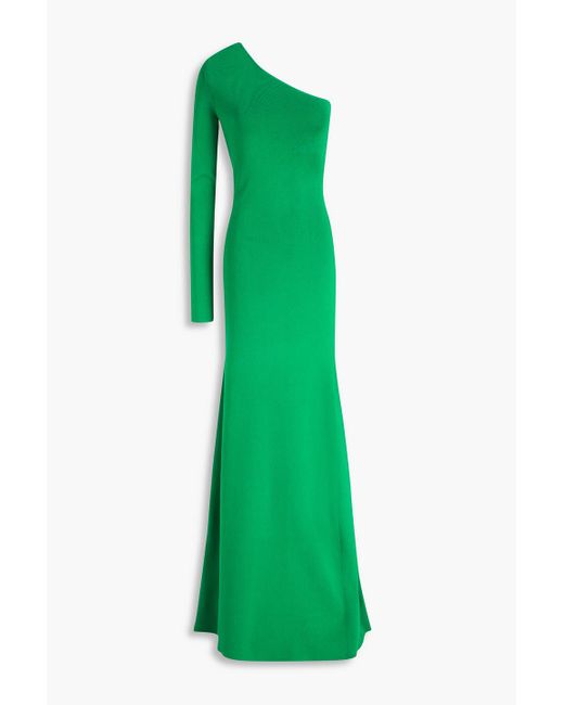Victoria Beckham Green One-shoulder Stretch-knit Maxi Dress