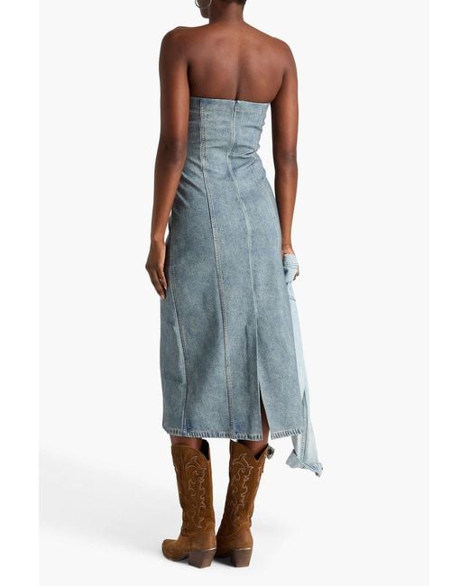 Rag & Bone Blue Miramar Strapless Denim Effect-Print Ponte Midi Dress