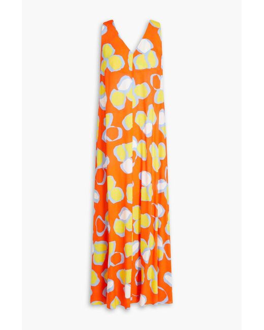 Diane von Furstenberg Orange Adian Pleated Printed Mousseline Maxi Dress