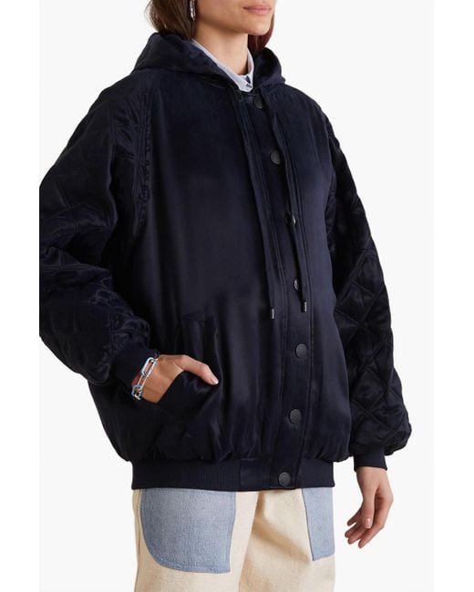 See By Chloé Blue Quilted Shell Hooded Bomber Jacket