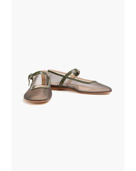 Le Monde Beryl Green Leather-Trimmed Mesh Mary Jane Flats