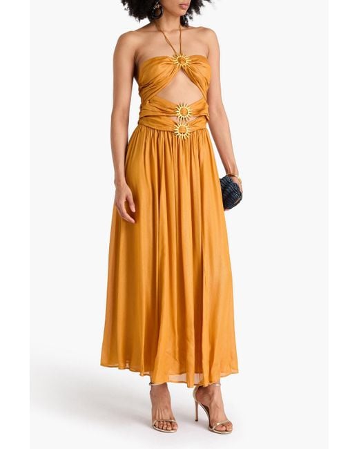FARM Rio Cutout Embellished Georgette Halterneck Maxi Dress in Metallic | Lyst Australia FARM Rio Cutout Embellished Georgette Halterneck Maxi Dress in Metallic | Lyst Australia