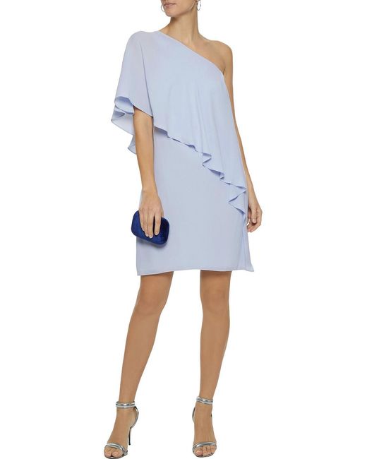 Halston Heritage Blue One-Shoulder Layered Crepe De Chine Mini Dress