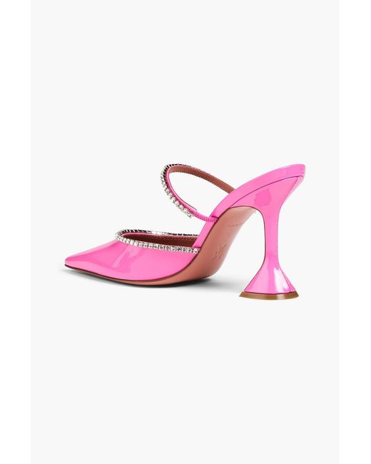 AMINA MUADDI Pink Gilda Crystal-embellished Patent-leather Mules