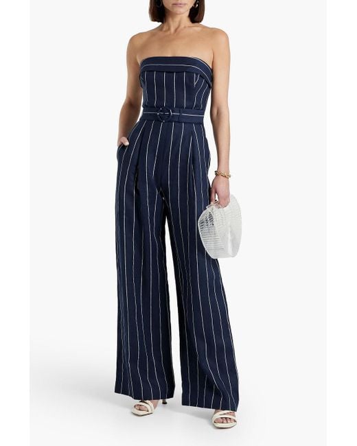 Nicholas Blue Chara Strapless Striped Linen-blend Wide-leg Jumpsuit