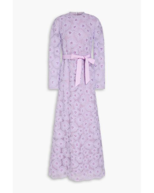 Huishan Zhang Purple Maurene Embellished Tulle Maxi Dress