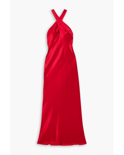Galvan Red Evelyn neckholder-maxikleid aus satin mit cut-out