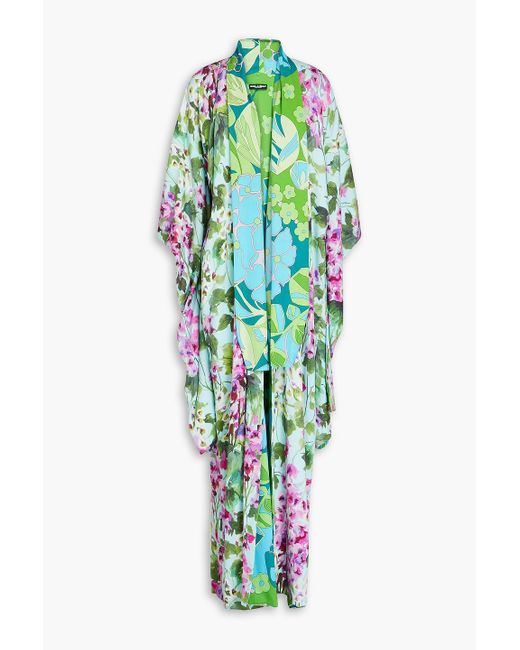 Dolce & Gabbana Green Kimono aus einer seidenmischung mit floralem print