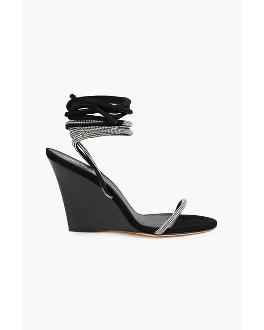Paris Texas Black Crystal-Embellished Suede Wedge Sandals