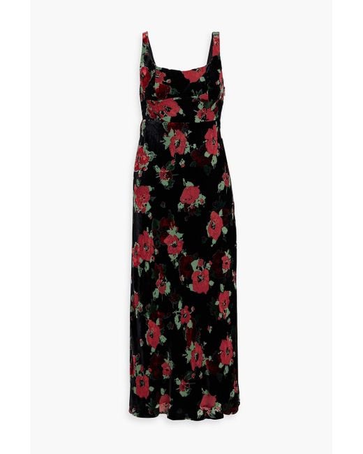 Rixo Black Benedict Floral-print Devoré-velvet Midi Dress