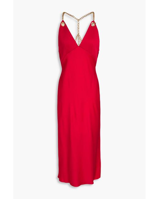 Moschino Red Chain-embellished Satin-crepe Midi Dress