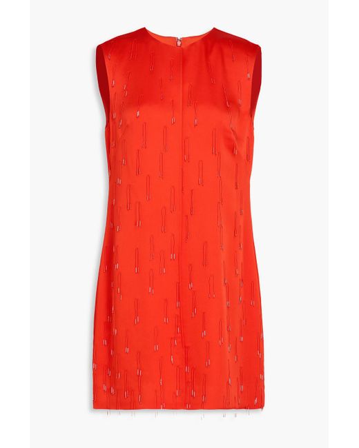 Jonathan Simkhai Red Bead-Embellished Crepe-Satin Mini Dress