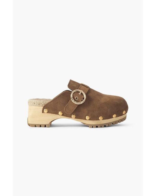 See By Chloé Brown Viviane Studded Buckled Suede Clogs