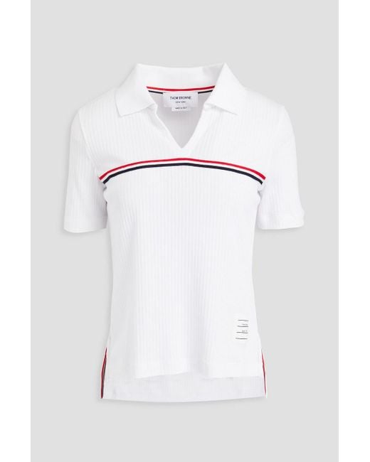 Thom Browne White Striped Ribbed Cotton-jersey Polo Shirt
