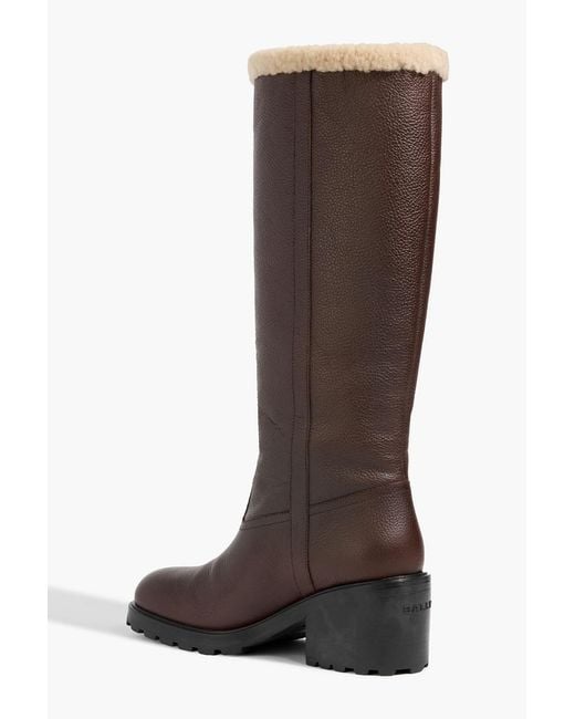 Bally Brown Padma Pebbled-Leather And Shearling Knee Boots