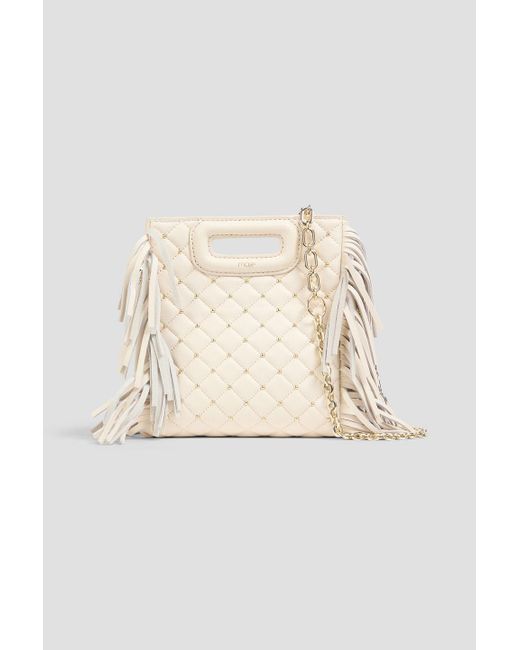 Maje Natural Tote bag aus gestepptem leder mit nieten und fransen