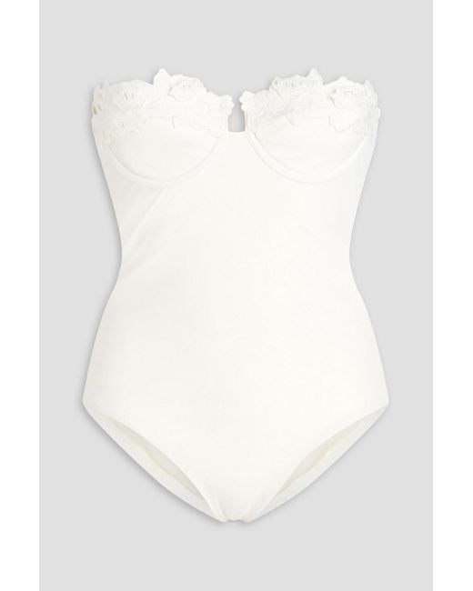 Zimmermann White Embroidered Bandeau Swimsuit