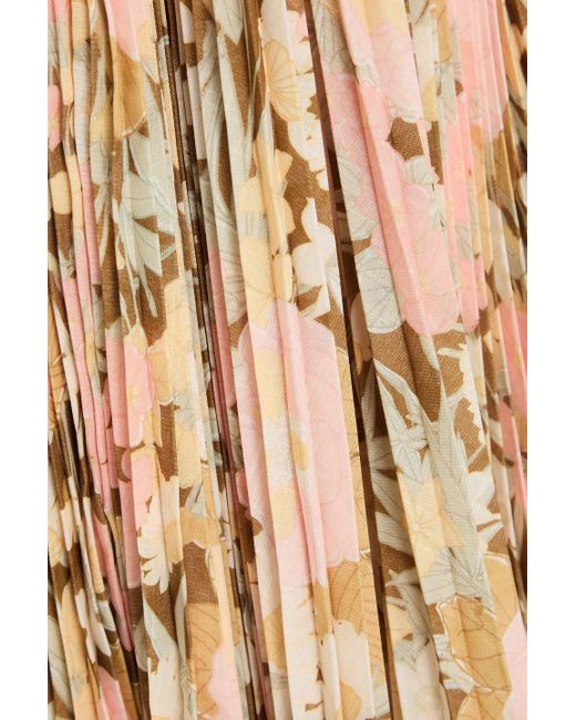 Zimmermann Natural Belted Floral-Print Woven Midi Shirt Dress