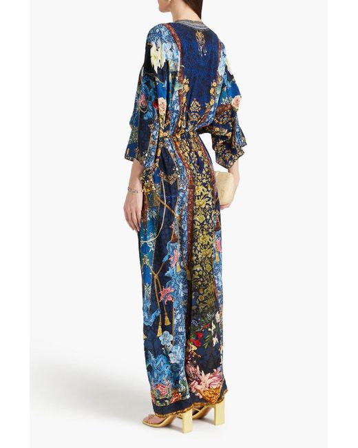 Camilla Blue Crystal-embellished Floral-print Silk Crepe De Chine Maxi Dress
