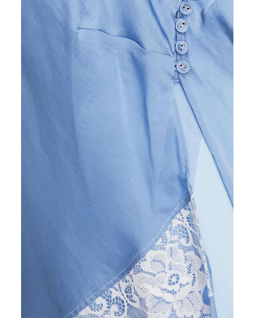 3.1 Phillip Lim Blue Lace-trimmed Layered Cotton-jersey And Satin Tank