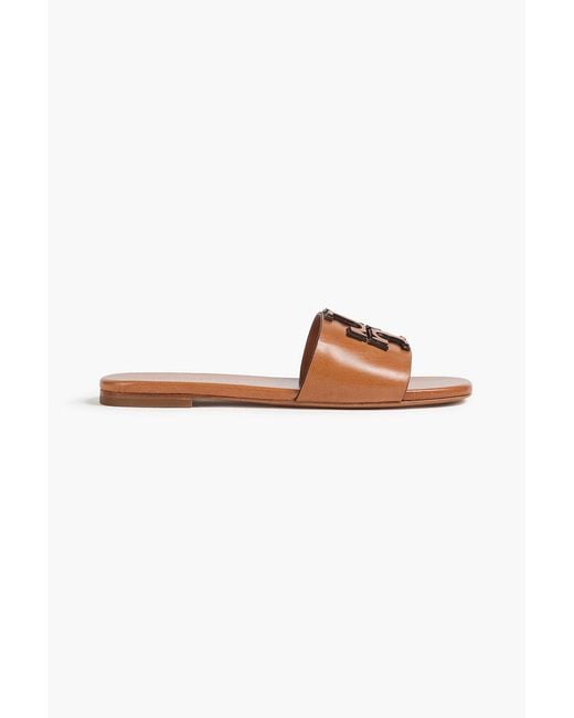 Tory Burch Brown Ines Leather Slides