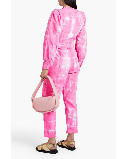 LoveShackFancy Pink Paca Tie-dyed Belted Denim Jumpsuit