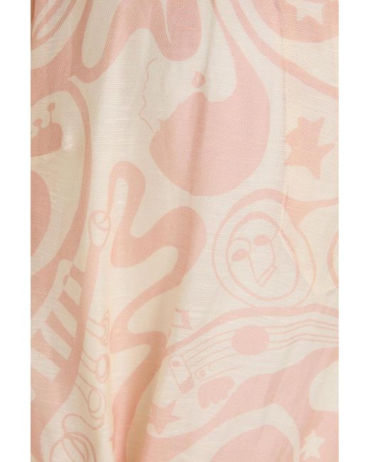 Zimmermann Natural Ruffled Printed Linen And Silk-blend Maxi Dress