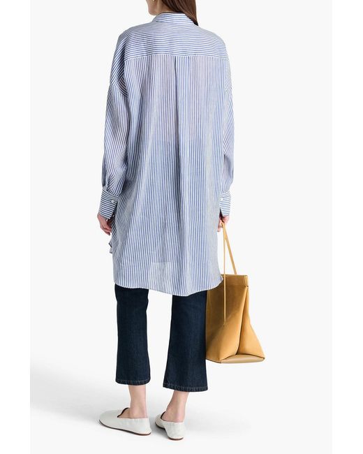 Brunello Cucinelli Blue Striped Linen And Silk-Blend Shirt