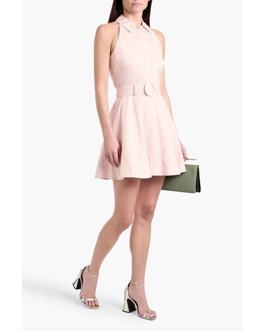 Veronica Beard Beau Belted Linen Mini Shirt Dress in Pink | Lyst